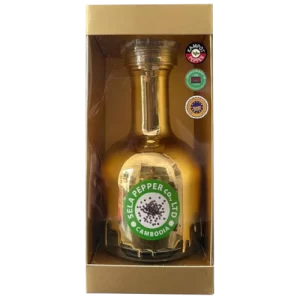 Kampot Black Pepper Corn in Gold Bottle with Adjustable Grinder