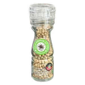 Kampot White Pepper Corn in Glass Bottle with Adjustable Grinder