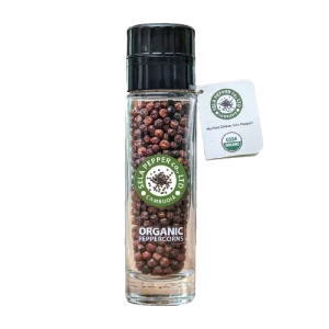 Organic Red Peppercorn in Glass Bottle with Adjustable Grinder